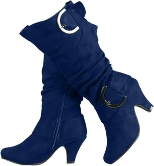 Ladmiple Fall Boots Women Knee High Wide Calf Chunky Stacked Low Block Heels Lace Up Classic Vintage Sexy Dress Shoes