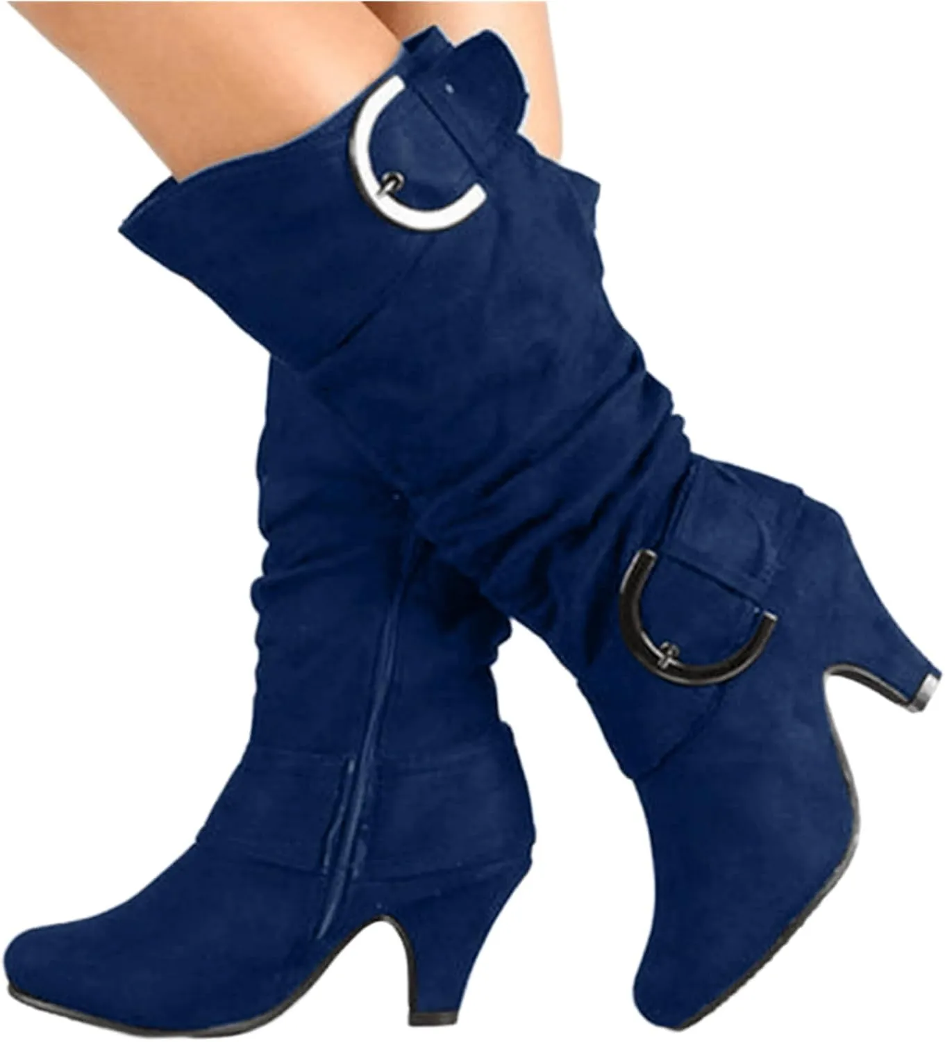 Ladmiple Fall Boots Women Knee High Wide Calf Chunky Stacked Low Block Heels Lace Up Classic Vintage Sexy Dress Shoes