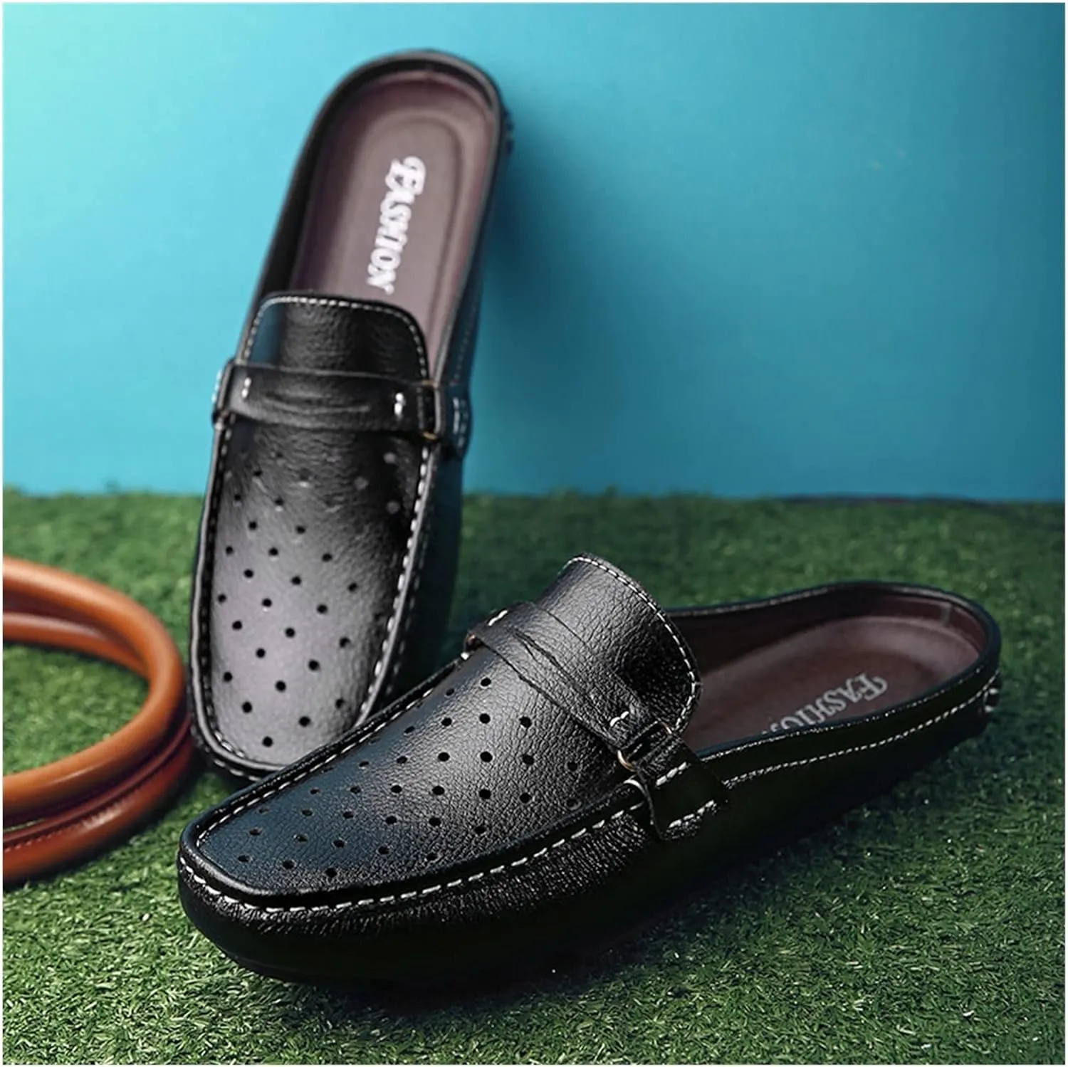 Loafer Shoes Driving Moccasins for Men Mule Loafer Genuine Leather Perforated Penny Loafer Round Toe Lightweight Flexible Flat Heel Walking Slip on for Any Attire