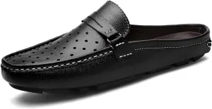Loafer Shoes Driving Moccasins for Men Mule Loafer Genuine Leather Perforated Penny Loafer Round Toe Lightweight Flexible Flat Heel Walking Slip on for Any Attire