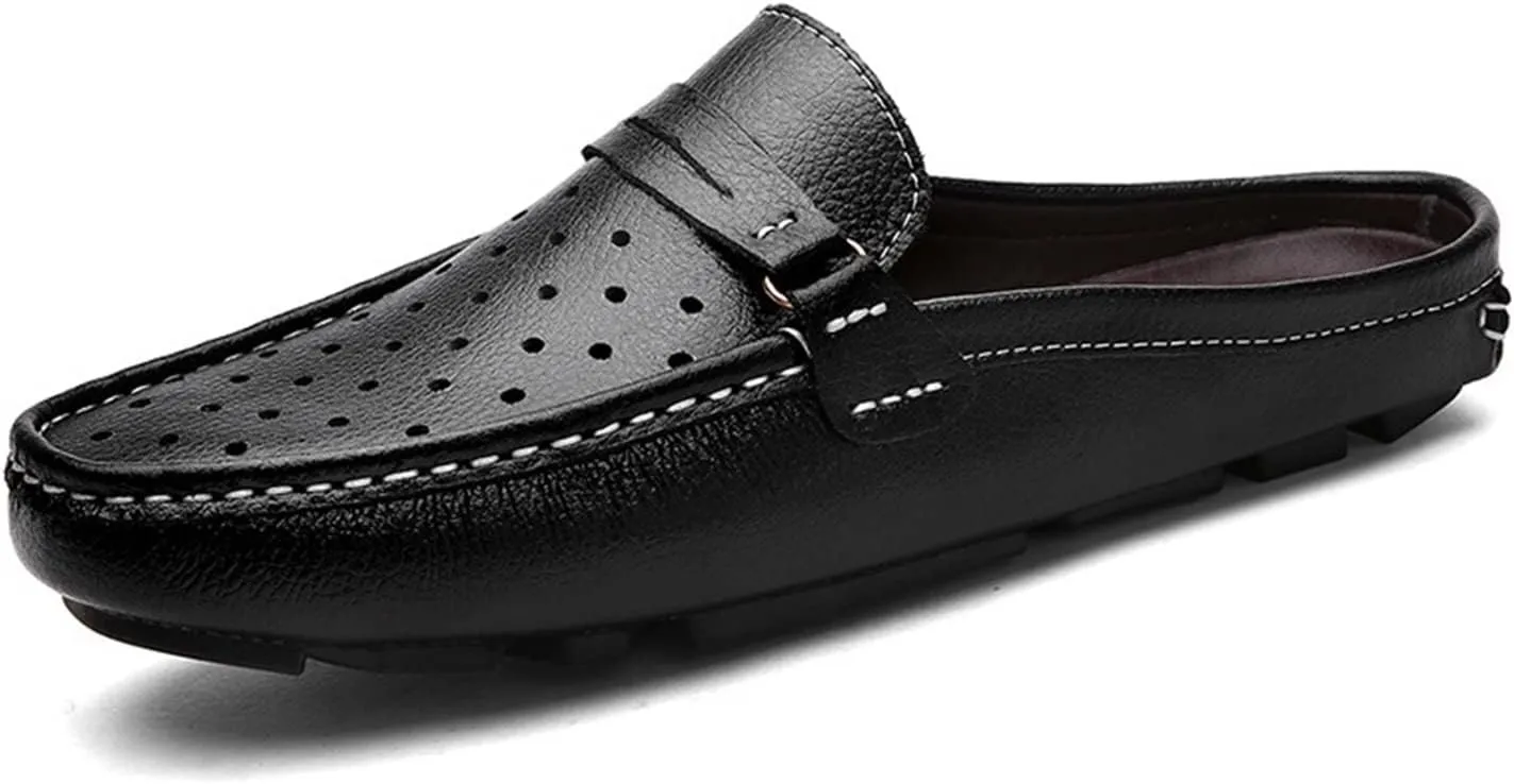 Loafer Shoes Driving Moccasins for Men Mule Loafer Genuine Leather Perforated Penny Loafer Round Toe Lightweight Flexible Flat Heel Walking Slip on for Any Attire