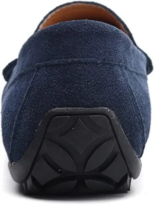 Loafer Shoes for Men Genuine Leather Stitching Details Round Toe Suede Vamp Penny Loafer Rubber Sole Resistant Flexible Flat Heel Lightweight Casual (Color : Dark Blue, Size : 10.5)