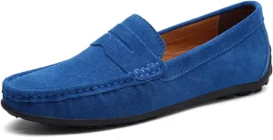 Loafer Shoes for Men Genuine Leather Stitching Details Round Toe Suede Vamp Penny Loafer Rubber Sole Resistant Flexible Flat Heel Lightweight Casual (Color : Light Blue, Size : 8.5)