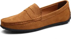 Loafer Shoes for Men Genuine Leather Stitching Details Round Toe Suede Vamp Penny Loafer Rubber Sole Resistant Flexible Flat Heel Lightweight Casual (Color : Light Brown, Size : 7.5)