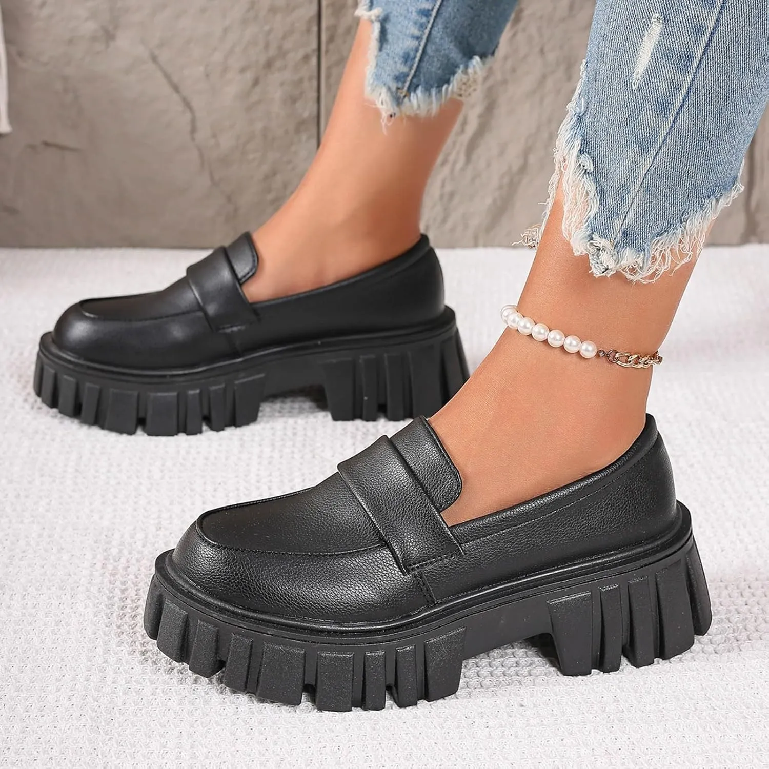 Loafers for Women Hands Free Low Top Lug Sole Chunky Heel Classic Casual Boat Shoes Ladies Cushioned Footbed Jogging Tennis Sneakers Breathable Comfy Lightweight Walking Shoe for Daily Wear