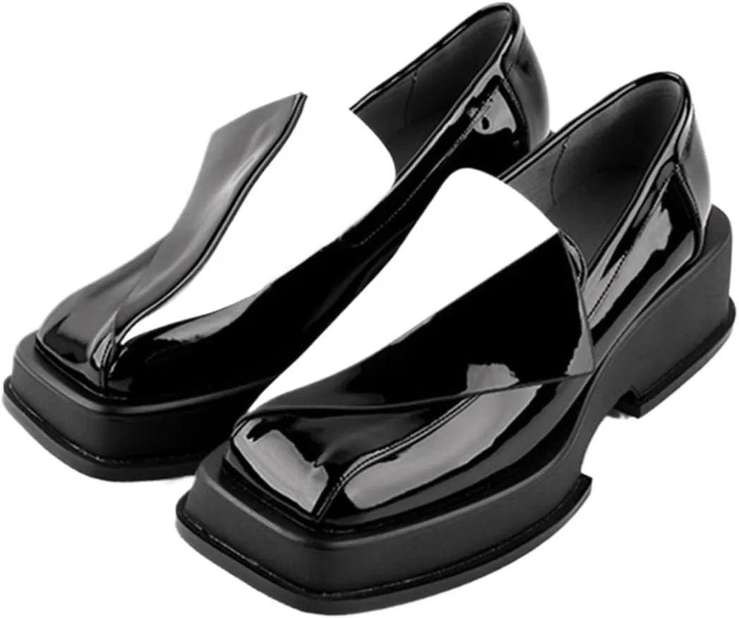 Loafers for Women Spring Autumn Leather Chunky Heel Platform Loafers for Women - British Style Slip On Square Toe Shoes in Mixed Colors