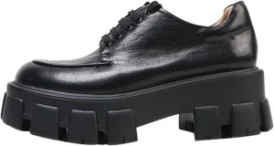 Loafers for Women Women's Stylish Lace-Up Round Toe Genuine Leather British Platform Loafers