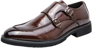 Luxury Men's Brogue Shoes, Leather Formal Dress Shoes for Business, Wedding, Italian Style Suits, Brown Men's Oxfords, Double Buckle Casual Shoes