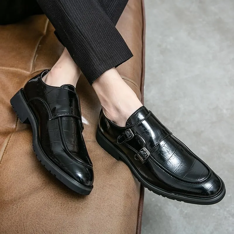 Luxury Men's Brogue Shoes, Leather Formal Dress Shoes for Business, Wedding, Italian Style Suits, Brown Men's Oxfords, Double Buckle Casual Shoes