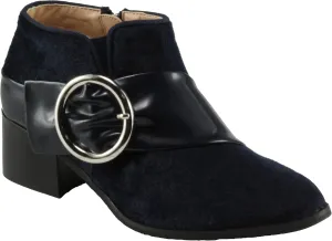 MackinJ Women's Faux Fur Pointed-Toe Mid Block Heel Ankle Dress Boots(108-7)