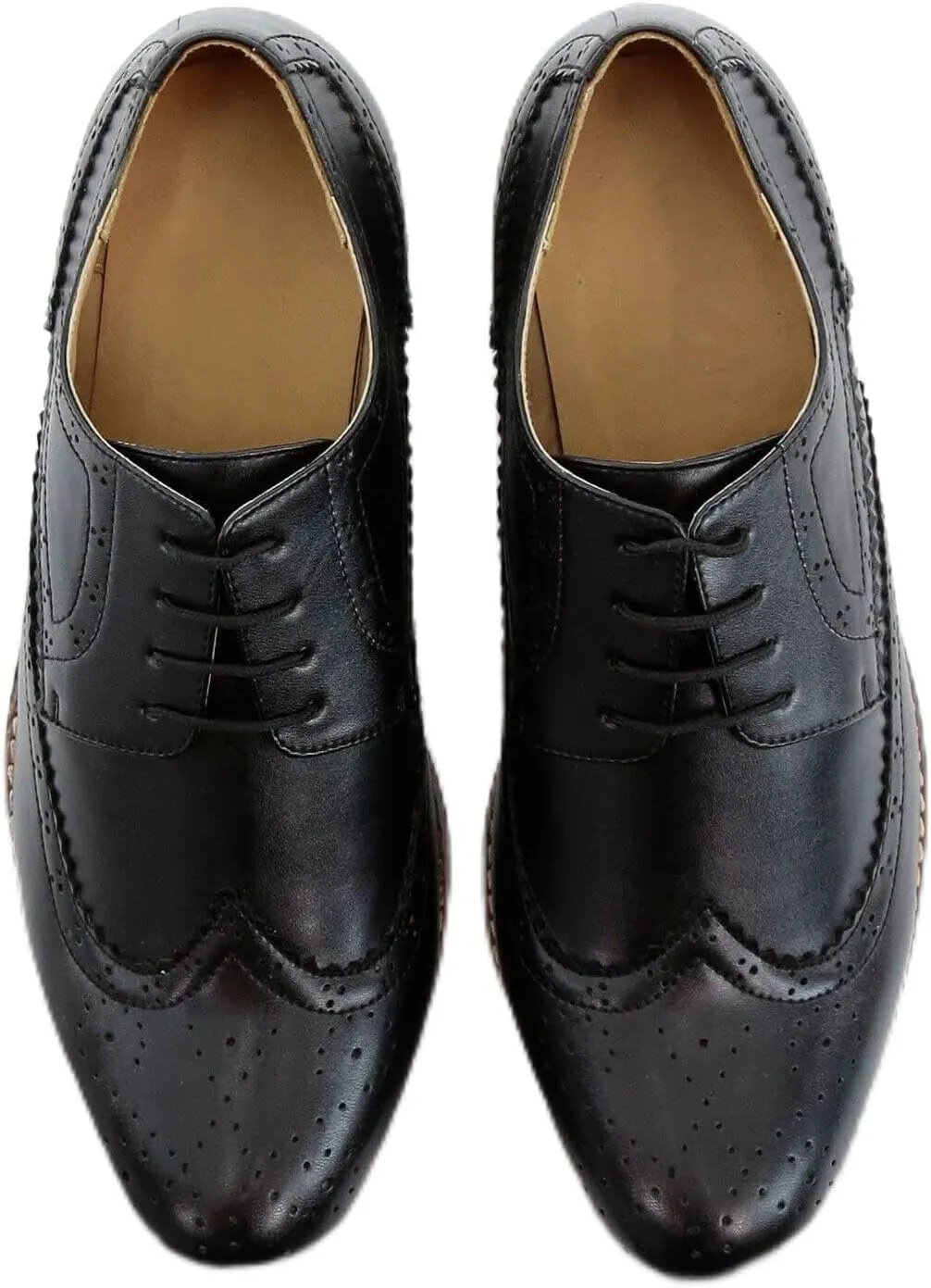 Mens Boys Lace Up Dress Shoes Brogue Father Son Formal Footwear