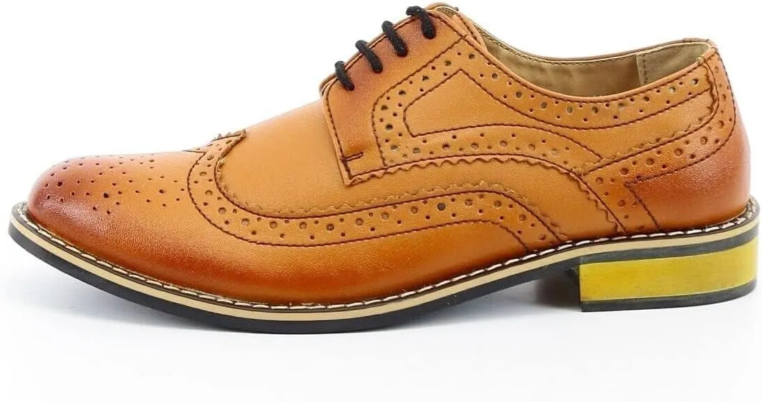 Mens Boys Lace Up Dress Shoes Brogue Father Son Formal Footwear