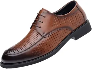 Men's Breathable Leather Wingtip Brogue Shoes Lace Up Platform Oxfords Shoes Lug Sole Non-Slip Print Leather Derby Shoes for Business Work
