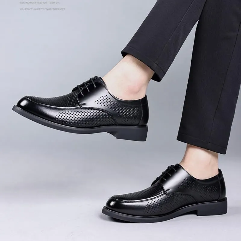 Men's Breathable Leather Wingtip Brogue Shoes Lace Up Platform Oxfords Shoes Lug Sole Non-Slip Print Leather Derby Shoes for Business Work
