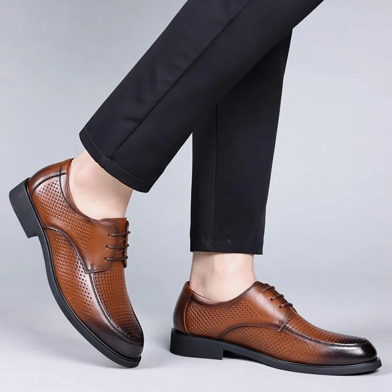Men's Breathable Leather Wingtip Brogue Shoes Lace Up Platform Oxfords Shoes Lug Sole Non-Slip Print Leather Derby Shoes for Business Work
