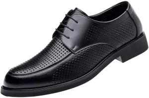 Men's Breathable Leather Wingtip Brogue Shoes Lace Up Platform Oxfords Shoes Lug Sole Non-Slip Print Leather Derby Shoes for Business Work