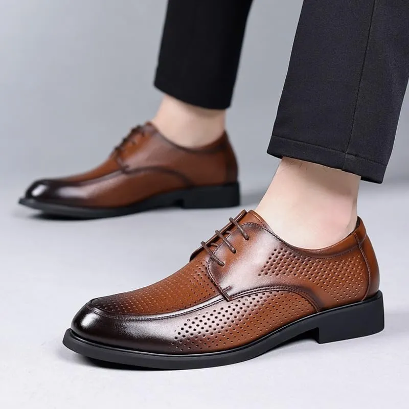 Men's Breathable Leather Wingtip Brogue Shoes Lace Up Platform Oxfords Shoes Lug Sole Non-Slip Print Leather Derby Shoes for Business Work