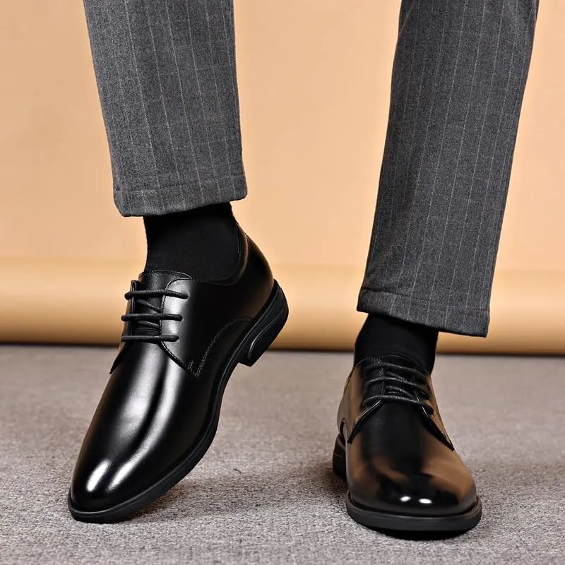 Men's Business Oxfords Fashion Plain Toe Lace up Low Top Formal Comfortable Office Derby Shoes