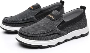 Men's Canvas Breathable Slip On Loafers Fashion Flat Anti-Slip Driving Sport Shoes Casual Soft Sole Comfort Outdoor Walking Boat Shoes