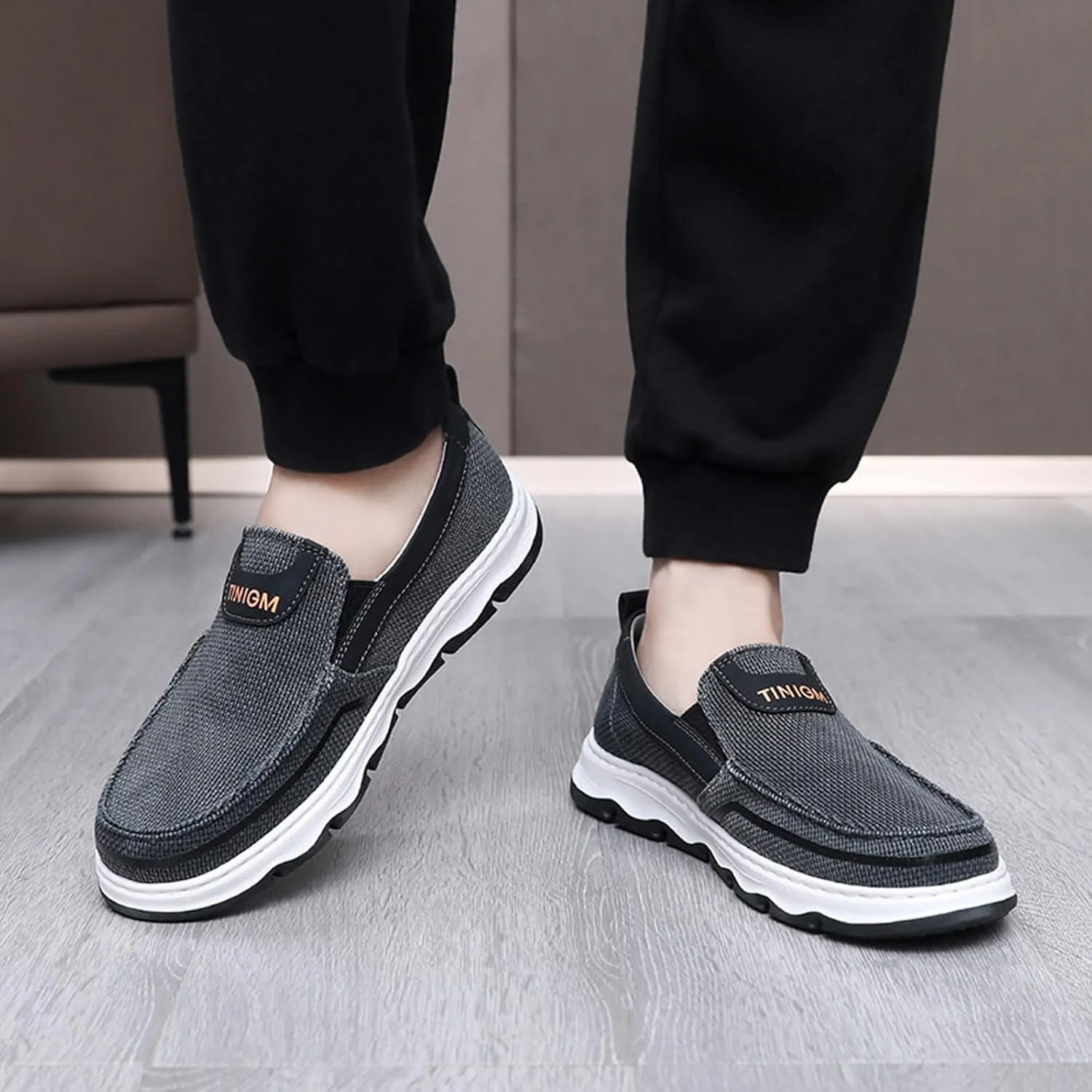 Men's Canvas Breathable Slip On Loafers Fashion Flat Anti-Slip Driving Sport Shoes Casual Soft Sole Comfort Outdoor Walking Boat Shoes