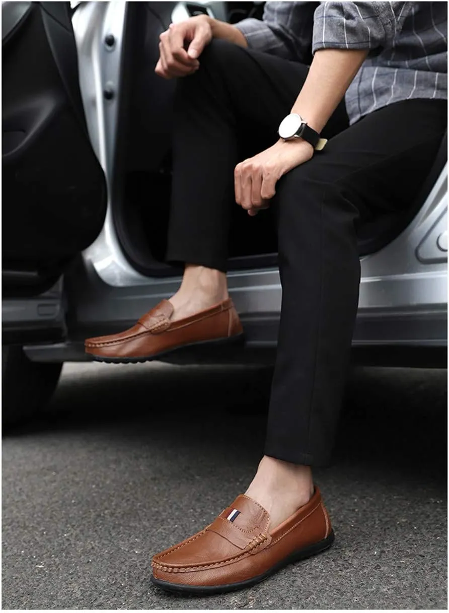 Men's Casual Leather Loafers Light Walking Shoes Fashion Slip-On Moccasins Comfortable Non-Slip Business British Driving Shoes