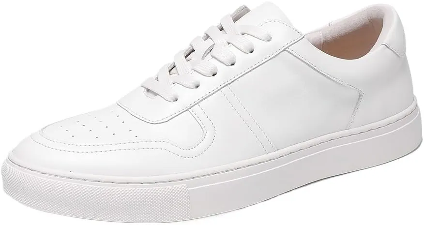Men's Casual Shoes Fashion Plain Toe Lace up Low Top Formal Business Office Derby Shoes Daily Non-Slip Soft Sole Shoes(White,9.5)