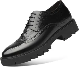 Mens Dress Shoes Invisible Heel Wedding Brogue Shoes for Men Height Increasing Thick Sole Dress Oxfords