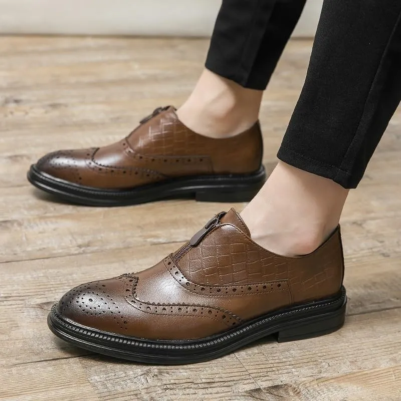 Men's Fashion British Style Business Leather Shoes, Formal Office Dress Brogue Shoes, Platform Black Shoes for Casual and Leisure Wear