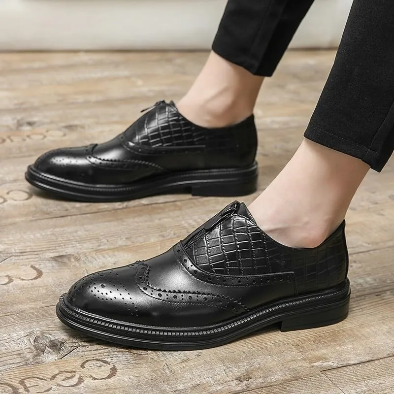 Men's Fashion British Style Business Leather Shoes, Formal Office Dress Brogue Shoes, Platform Black Shoes for Casual and Leisure Wear