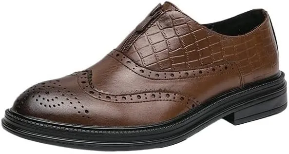 Men's Fashion British Style Business Leather Shoes, Formal Office Dress Brogue Shoes, Platform Black Shoes for Casual and Leisure Wear