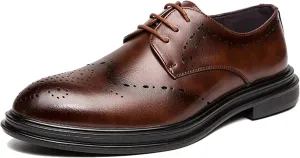 Men's Formal Business Shoes, Gentlemen's Banquet Dress Shoes, Pointed Brogue Shoes, Autumn and Winter Casual Leather Office Shoes