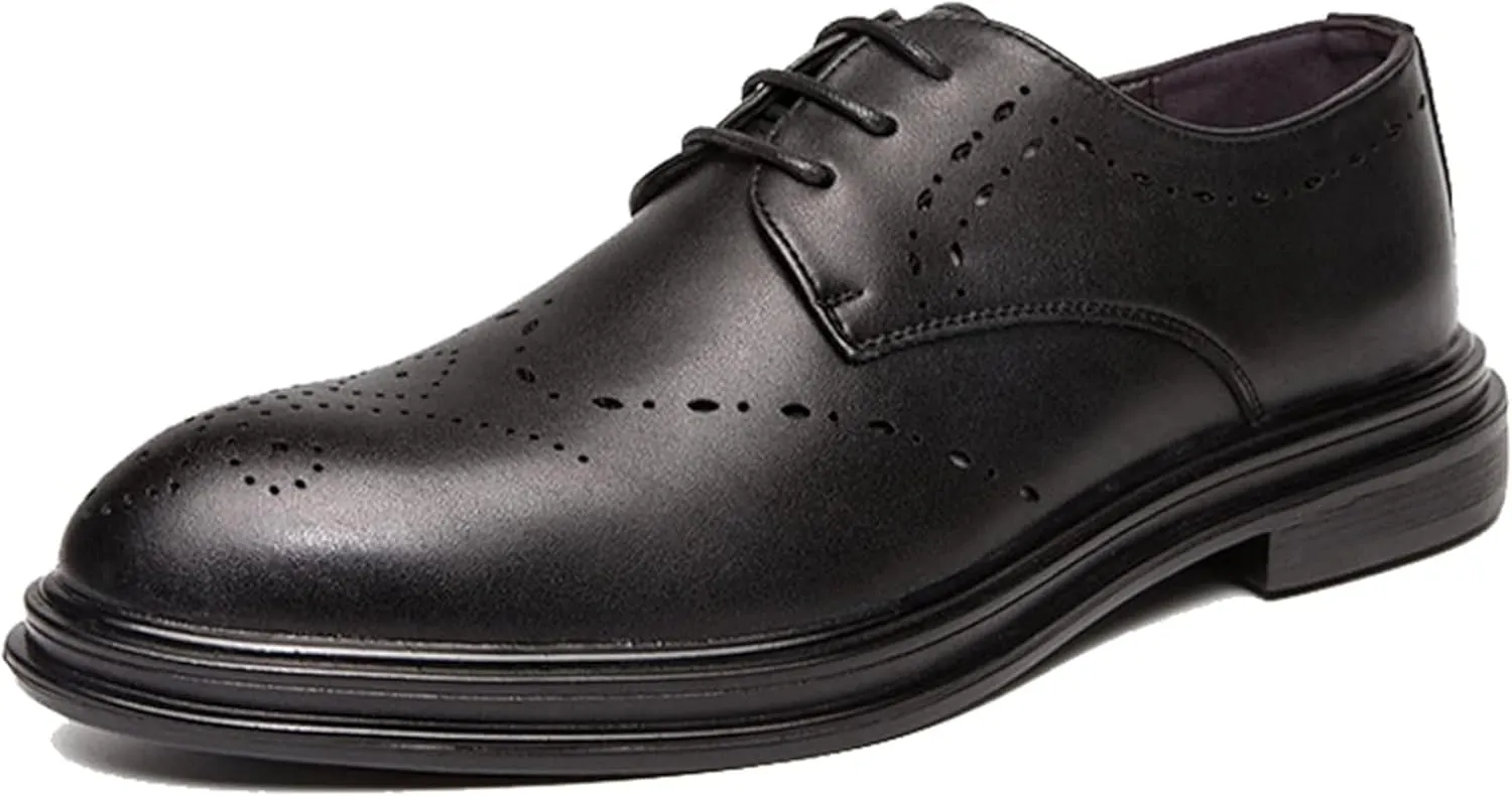 Men's Formal Business Shoes, Gentlemen's Banquet Dress Shoes, Pointed Brogue Shoes, Autumn and Winter Casual Leather Office Shoes