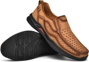 Men's Genuine Leather Casual Loafers Handsewn Comfortable Soft Sole Slip On Moccasins Shoes Driving Walking Loafers
