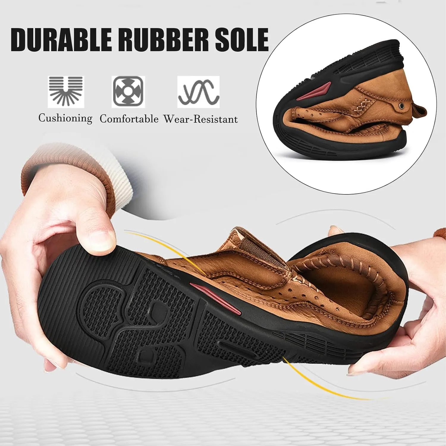 Men's Genuine Leather Casual Loafers Handsewn Comfortable Soft Sole Slip On Moccasins Shoes Driving Walking Loafers