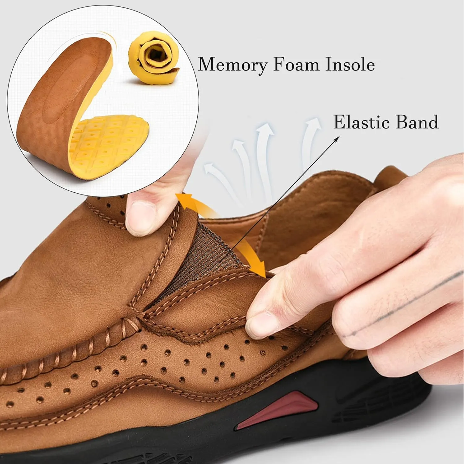 Men's Genuine Leather Casual Loafers Handsewn Comfortable Soft Sole Slip On Moccasins Shoes Driving Walking Loafers