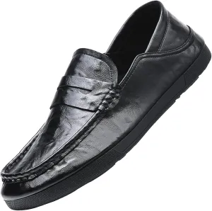 Men's Genuine Leather Casual Loafers,Slip On Comfort Non-Slip Soft Sole Driving Walking Flat Shoes Moccasin Shoes