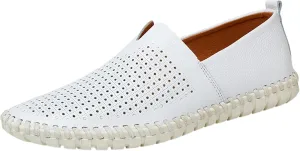 Men's Genuine Leather Loafer Flats Slip-On Soft Handmade Sole Summer Hollowed Casual Driving Shoes