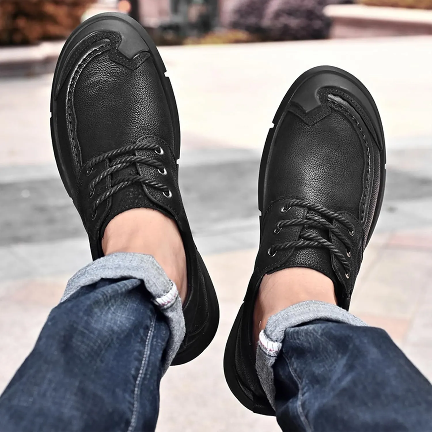 Men's Genuine Leather Slip On Casual Loafers Comfortable Soft Sole Lightweight Non-Slip Driving Walking Shoes Mocasines