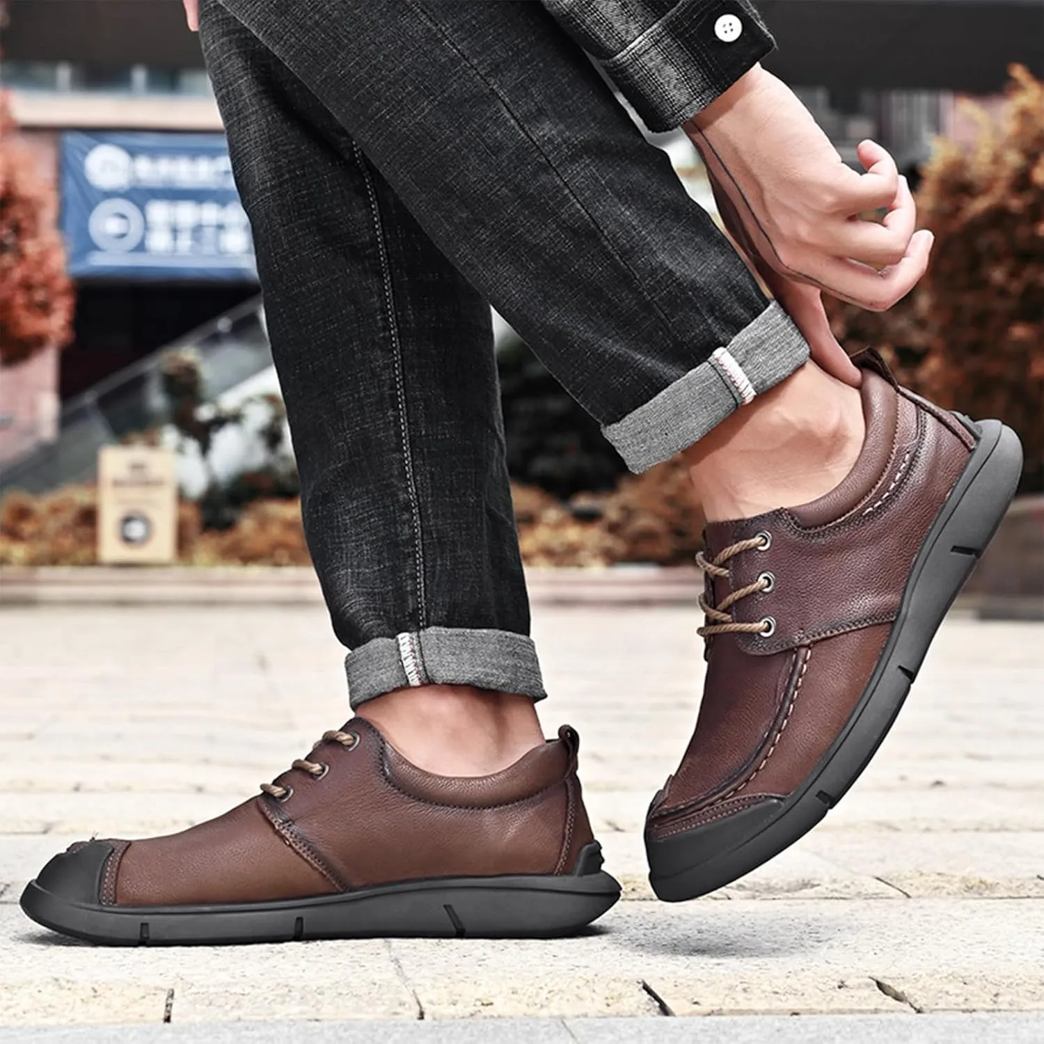 Men's Genuine Leather Slip On Casual Loafers Comfortable Soft Sole Lightweight Non-Slip Driving Walking Shoes Mocasines