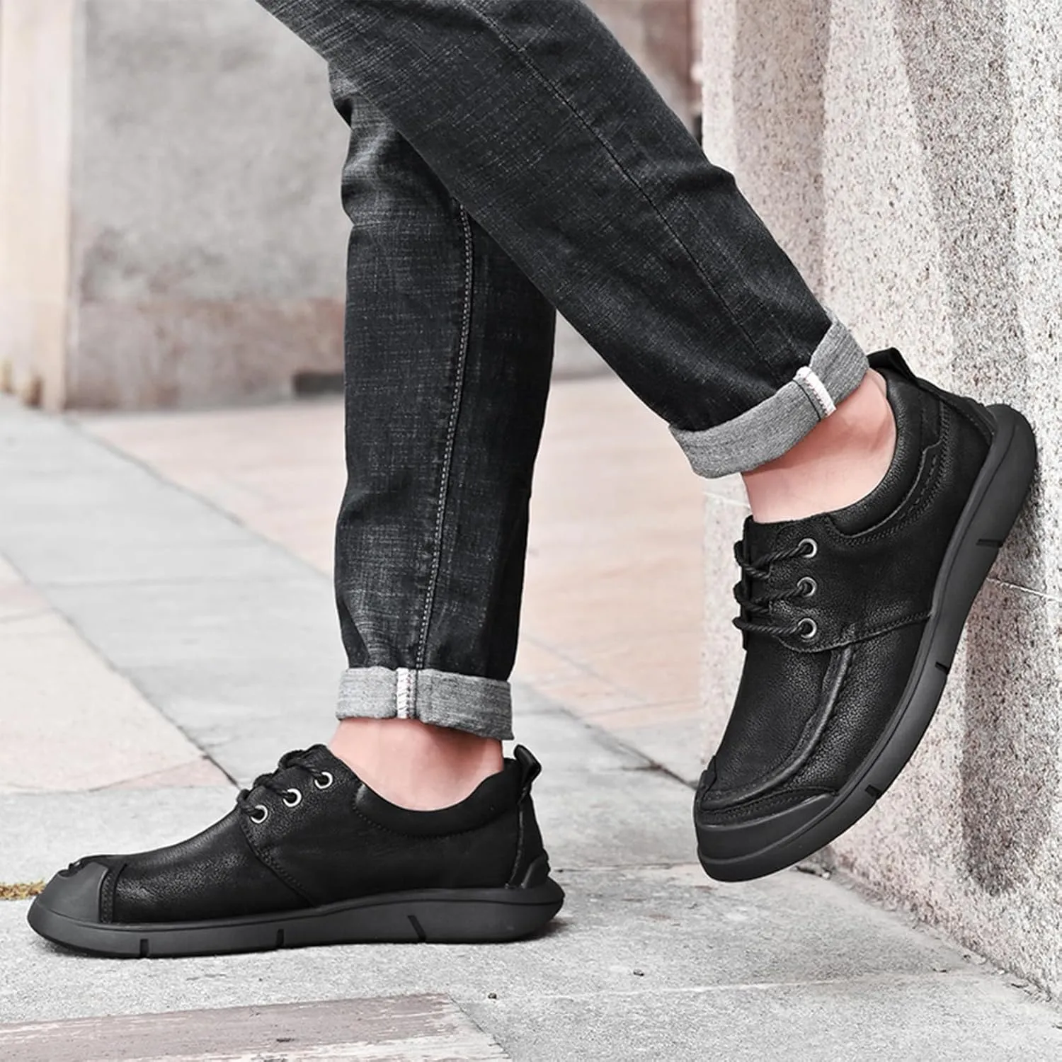 Men's Genuine Leather Slip On Casual Loafers Comfortable Soft Sole Lightweight Non-Slip Driving Walking Shoes Mocasines