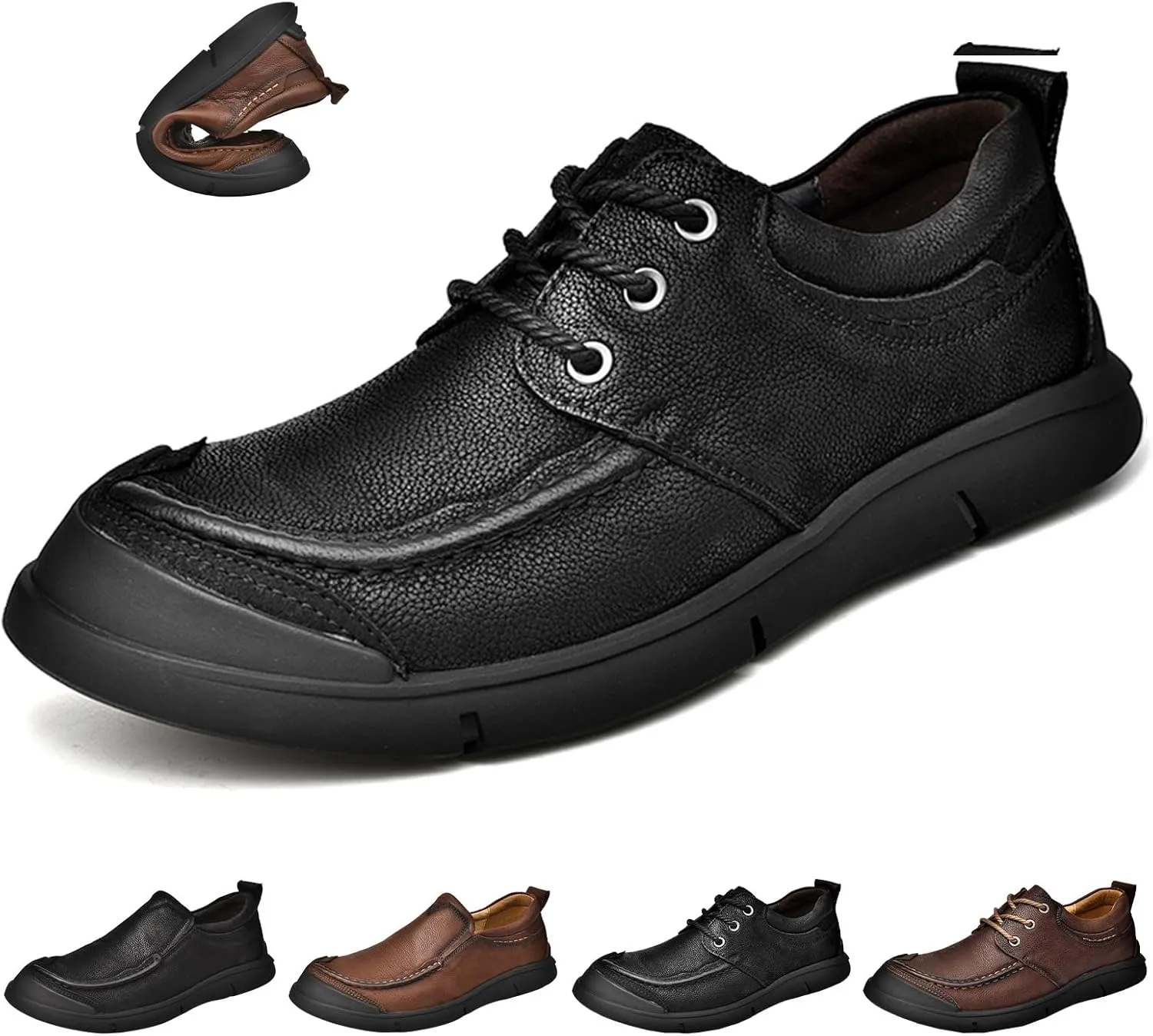 Men's Genuine Leather Slip On Casual Loafers Comfortable Soft Sole Lightweight Non-Slip Driving Walking Shoes Mocasines