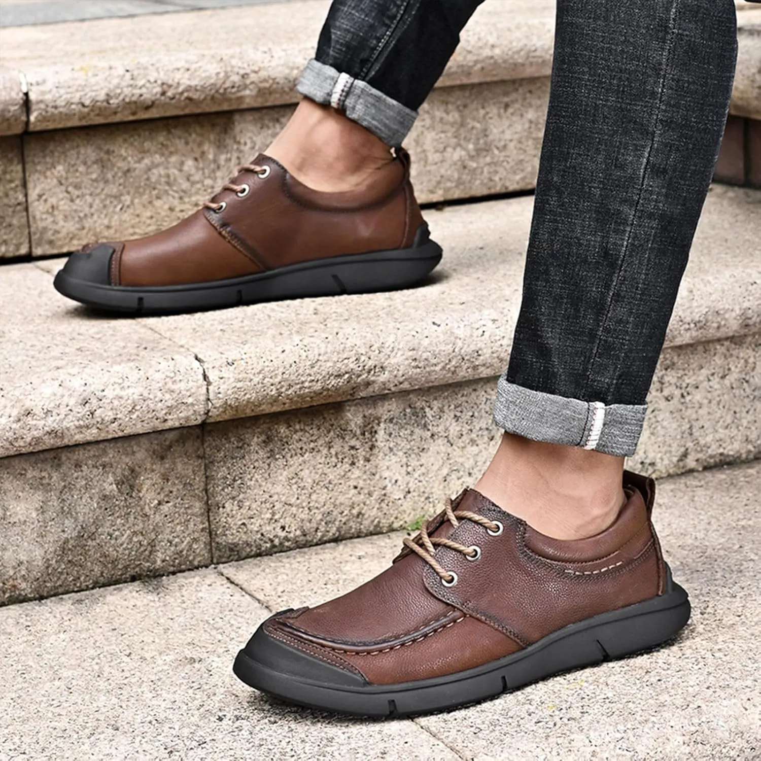 Men's Genuine Leather Slip On Casual Loafers Comfortable Soft Sole Lightweight Non-Slip Driving Walking Shoes Mocasines