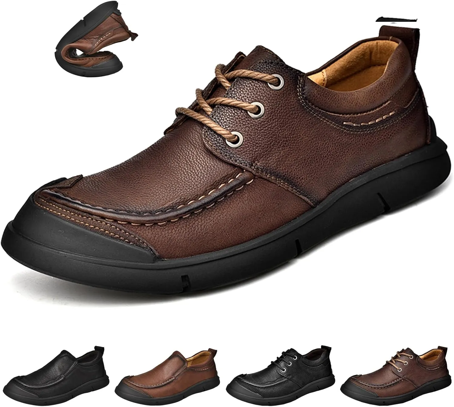 Men's Genuine Leather Slip On Casual Loafers Comfortable Soft Sole Lightweight Non-Slip Driving Walking Shoes Mocasines