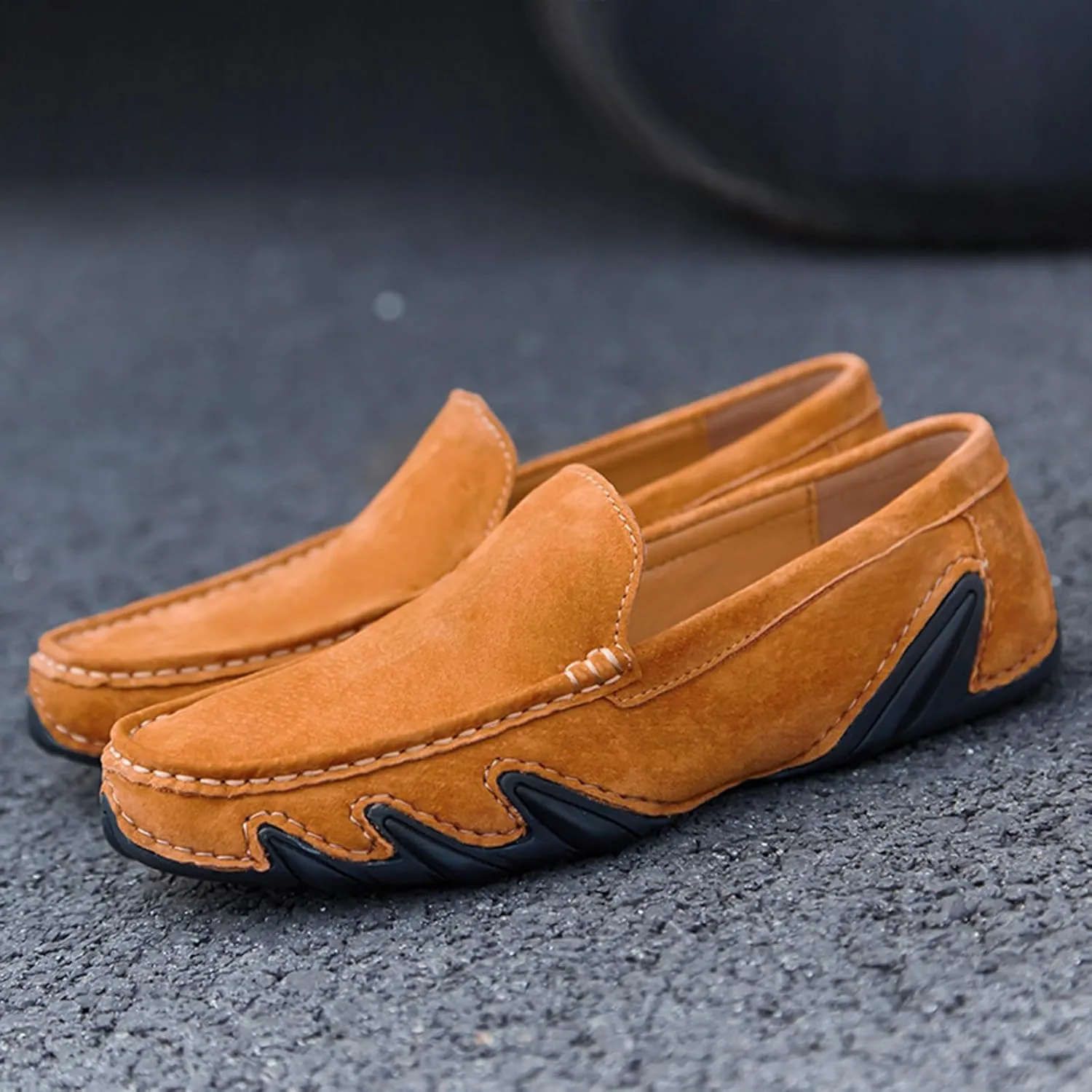 Men'S Handmade Suede Penny Loafer Shoes,Non Slip Soft Sole Slip-On Moccasin Casual Shoes,Comfortable Business Work Walking Driving Shoes