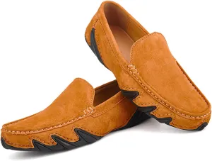 Men'S Handmade Suede Penny Loafer Shoes,Non Slip Soft Sole Slip-On Moccasin Casual Shoes,Comfortable Business Work Walking Driving Shoes