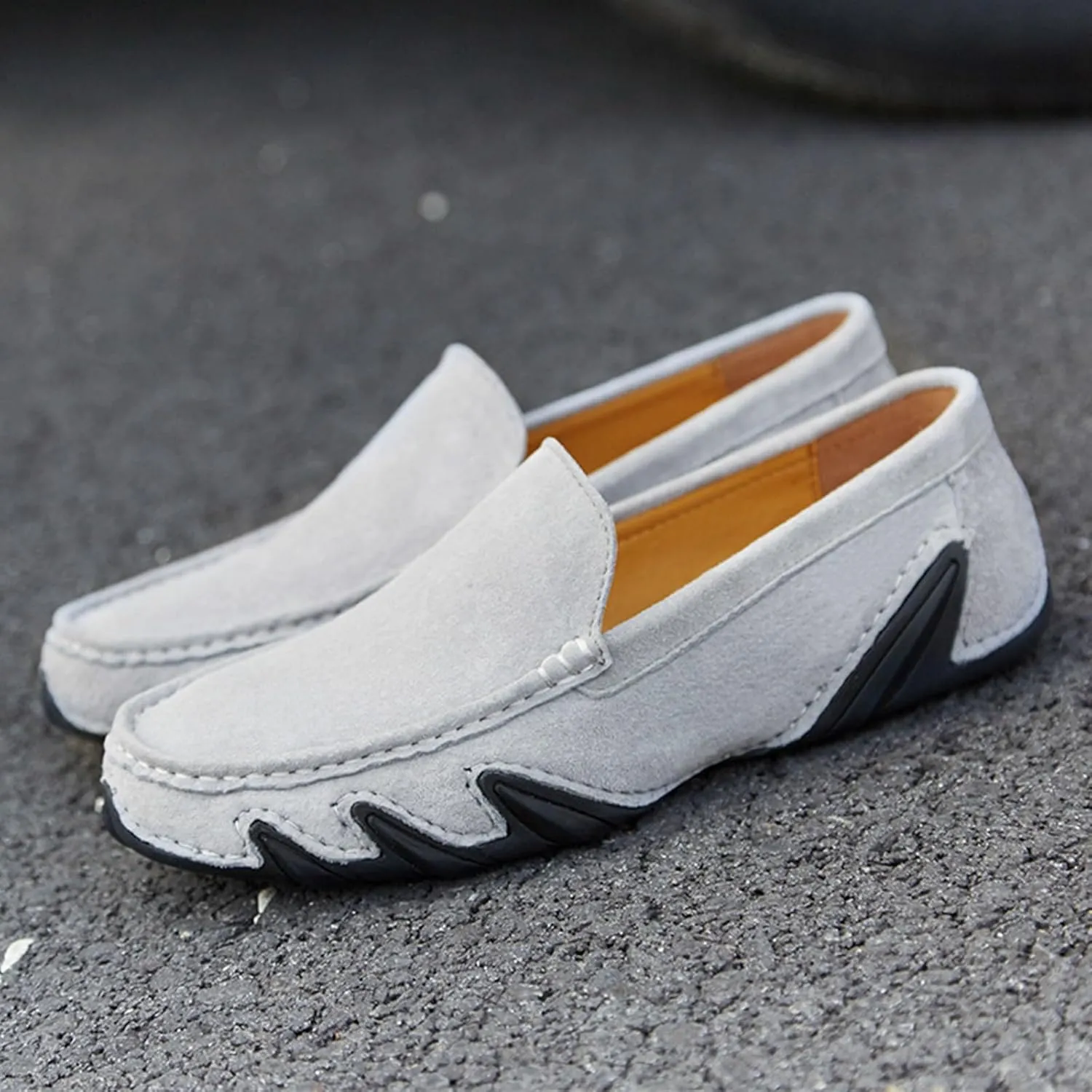 Men'S Handmade Suede Penny Loafer Shoes,Non Slip Soft Sole Slip-On Moccasin Casual Shoes,Comfortable Business Work Walking Driving Shoes