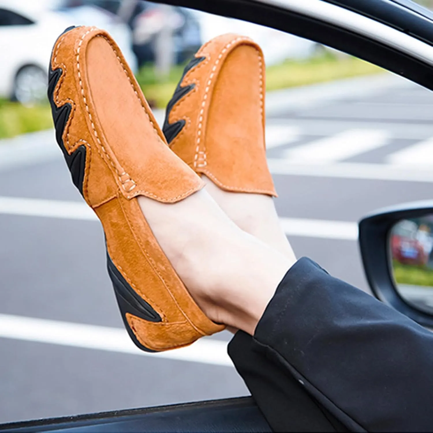 Men'S Handmade Suede Penny Loafer Shoes,Non Slip Soft Sole Slip-On Moccasin Casual Shoes,Comfortable Business Work Walking Driving Shoes
