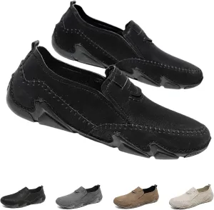 Men's Leather Hand Stitched Slip On Comfort Loafers,Lightweight Rubber Soft Sole Outdoor Fashion Low Top Ankle Flats Driving Walking Work Shoes