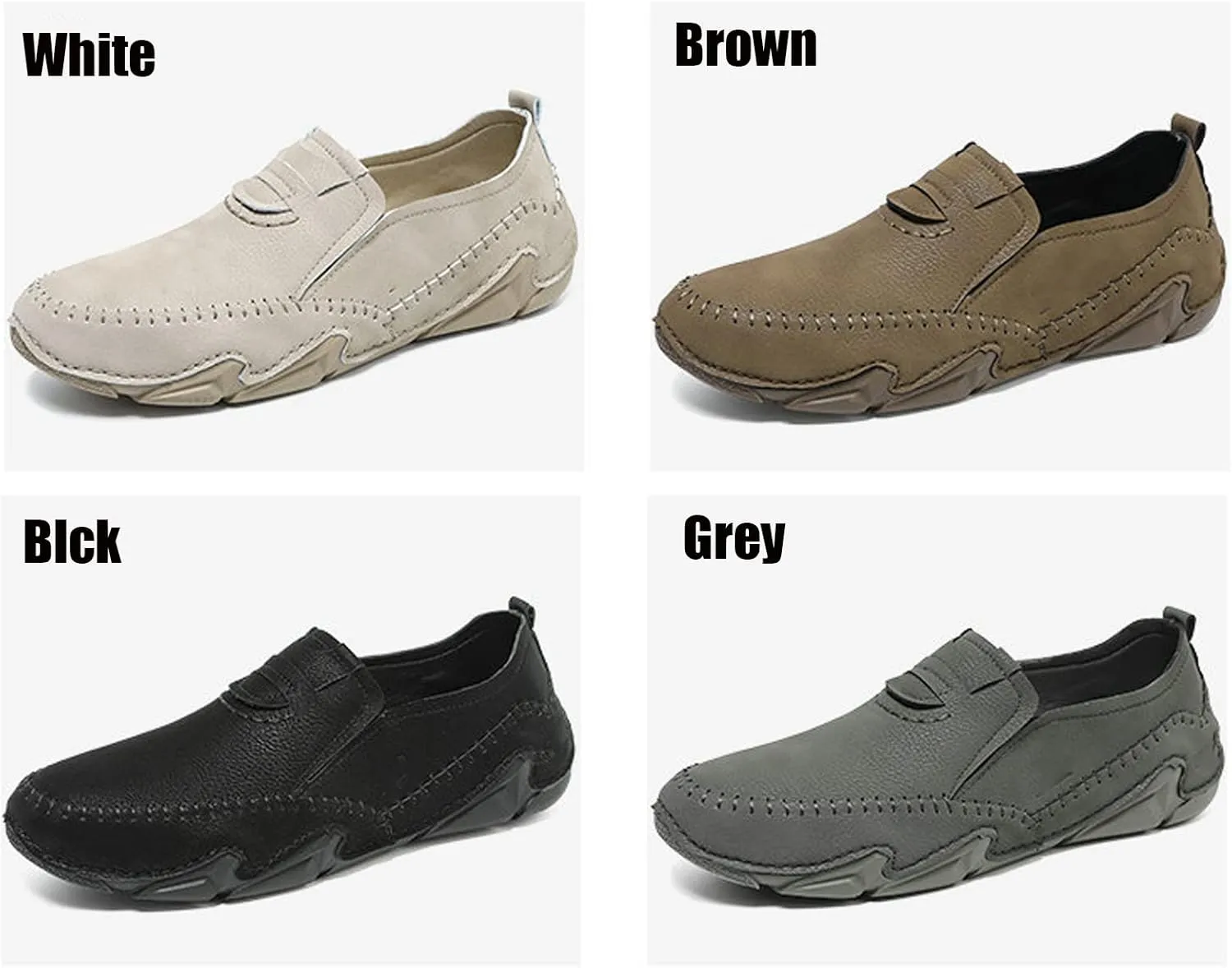 Men's Leather Hand Stitched Slip On Comfort Loafers,Lightweight Rubber Soft Sole Outdoor Fashion Low Top Ankle Flats Driving Walking Work Shoes