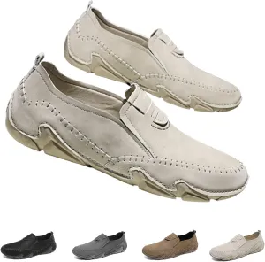 Men's Leather Hand Stitched Slip On Comfort Loafers,Lightweight Rubber Soft Sole Outdoor Fashion Low Top Ankle Flats Driving Walking Work Shoes